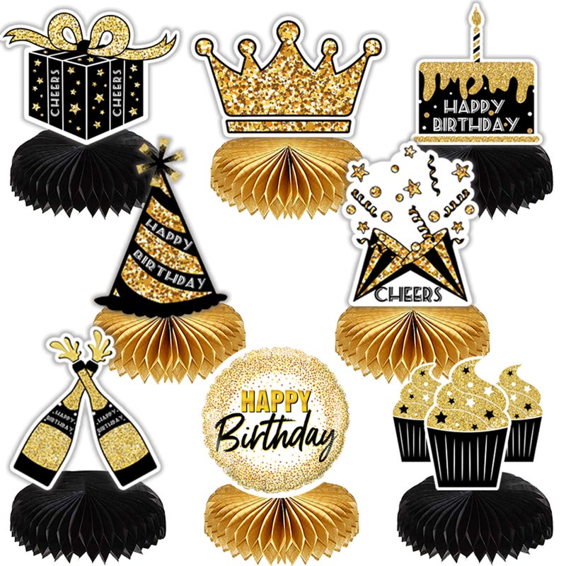 TSJ 8 Pieces Happy Birthday Honeycomb Centerpieces Party Table Decorations Table Toppers for Birthday Party Supplies - Image 1